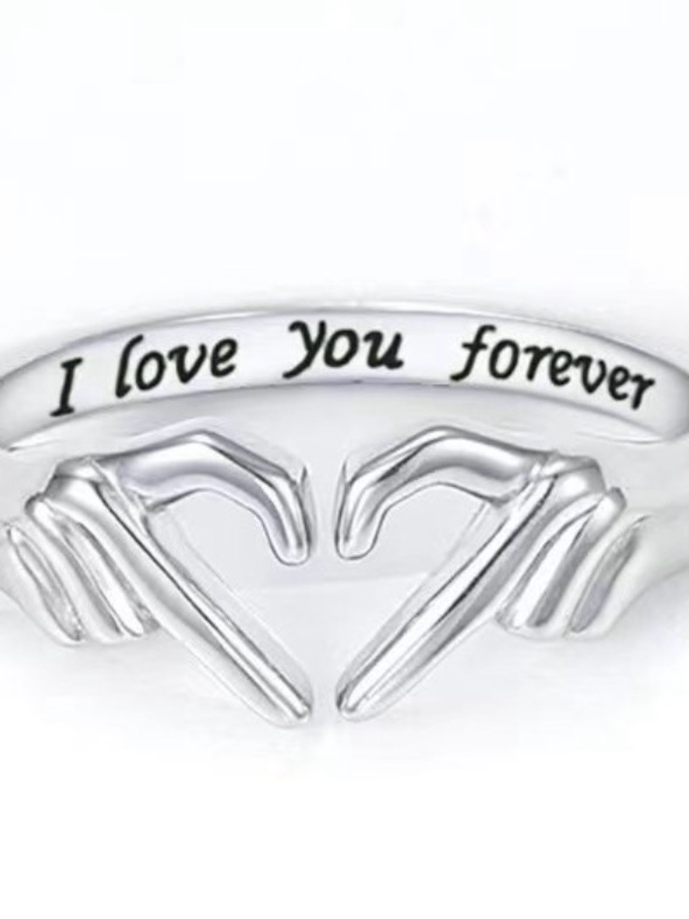 Silver 'I Love You Forever' Hands Heart Ring